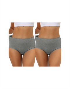 2 упаковки женского хлопкового нижнего белья с высокой талией и кружевной отделкой, трусики с полным покрытием для контроля живота, серый Allegra k