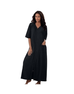 Длинный женский халат из френч терри на молнии спереди больших размеров, черный Dreams & co.