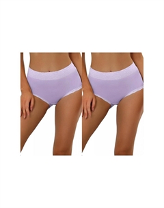 2 упаковки женского хлопкового нижнего белья с высокой талией и кружевной отделкой, трусики с полным покрытием для контроля живота, фиолетовый Allegra k