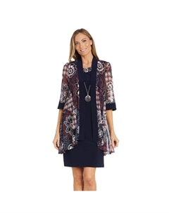 Женский комплект из куртки с пышным принтом и платья с полосками и колье, цвет Navy Mauve R&m richards