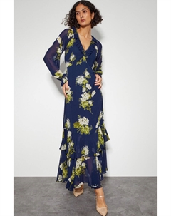 Платье Rowena с цветочным принтом и оборками, синий Monsoon