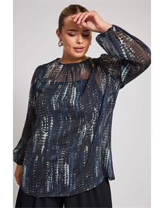 Блузка London с металлическим принтом и рукавами фонариками, синий Yours curve