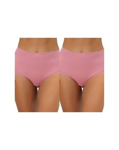 2 упаковки женского нижнего белья с высокой талией, удобные трусики в рубчик с кружевной отделкой, розовый Allegra k