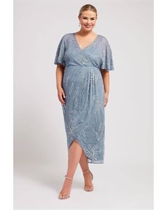 Роскошное декорированное платье макси с запахом, синий Yours curve