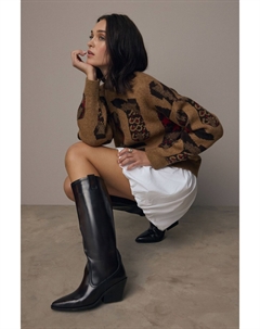 Вязаный джемпер с рисунком в стиле вестерн ковбойских сапог, коричневый Next