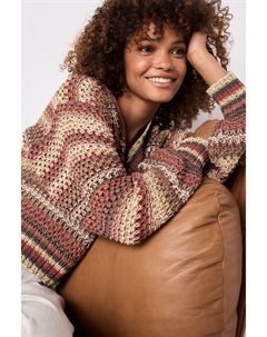 Вязаный джемпер с полосатым узором и V образным вырезом, коричневый Next