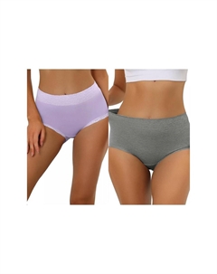 2 упаковки женского хлопкового нижнего белья с высокой талией и кружевной отделкой, трусики с полным покрытием для контроля живота, цвет Gray Purple Allegra k