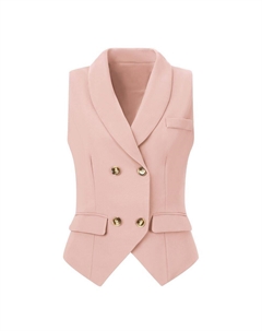 Женский костюм без рукавов с шалью и лацканами, жилет на пуговицах, розовый Allegra k