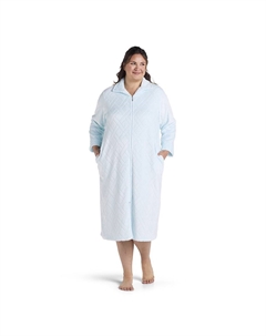 Длинный флисовый халат размера плюс на молнии, синий Miss elaine essentials