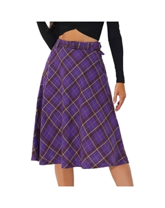 Женский костюм, клетчатые юбки трапециевидной формы с высокой талией и поясом средней длины, фиолетовый Allegra k