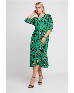 Лимитированная коллекция леопардового принта с текстурированным платьем халатом, зеленый Yours curve