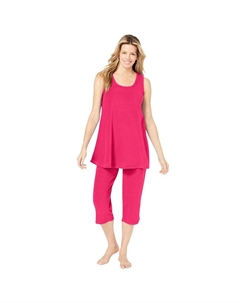 Женский комплект для сна больших размеров из 2 предметов: махровая майка и капри, цвет Pink Burst Dreams & co.