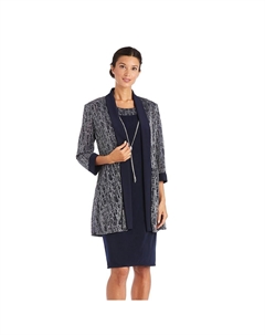 Женский комплект из жаккардового платья и куртки металлик из 2 предметов, цвет Navy Silver R&m richards