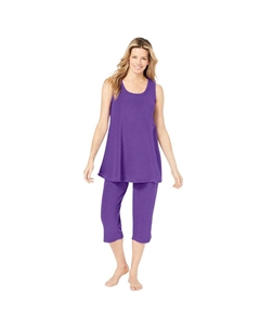 Женский комплект для сна больших размеров из 2 предметов: махровая майка и капри, цвет Plum Burst Dreams & co.