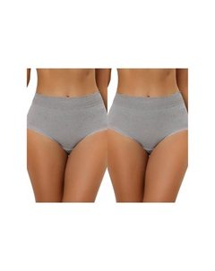 2 упаковки женского нижнего белья с высокой талией, удобные трусики в рубчик с кружевной отделкой, серый Allegra k