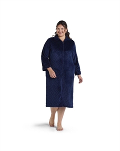 Длинный флисовый халат размера плюс на молнии, цвет Midnight Blue Miss elaine essentials