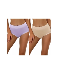2 упаковки женского хлопкового нижнего белья с высокой талией и кружевной отделкой, трусы с полным покрытием для контроля живота, цвет Purple Beige Allegra k
