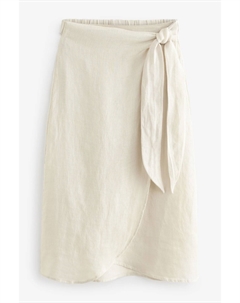 Юбка миди с запахом из 100% льна премиум класса, нейтральный Next