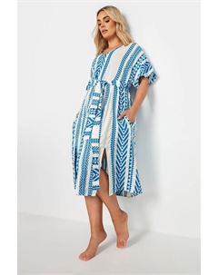 Платье макси с ацтекским принтом из 100% хлопка с вышивкой, синий Yours curve