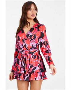 Комбинезон с запахом из атласа с цветочным принтом, розовый Quiz