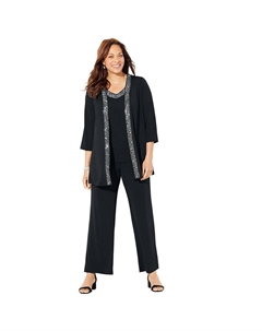 Женский комплект из 3 предметов кардигана с вышивкой бисером, большие размеры, Catharinas, брюки, черный Catherine's