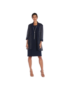 Женский комплект из блестящей куртки в рубчик и платья из 2 предметов, темно-синий R&m richards