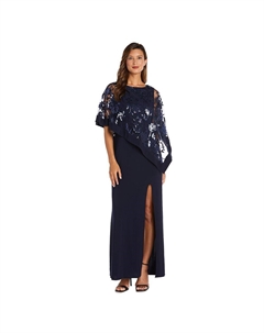 Женский комплект платья-пончо и платья макси с вышивкой и пайетками, темно-синий R&m richards