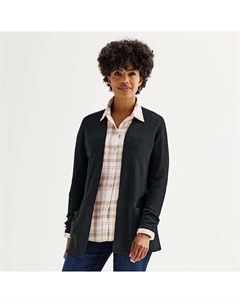 Женский классический кардиган в рубчик с открытым передом, цвет Mineral Black Croft & barrow