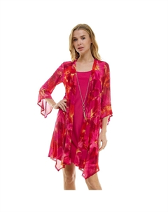 Женский комплект из 2 предметов: кардиган и платье с рукавами-колокольчиками, цвет Pink Orange Gold Luxology