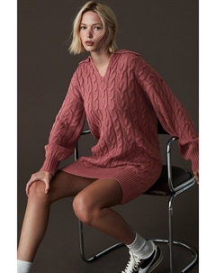 Короткое мини платье с V образным вырезом и длинными рукавами, связанное косами, розовый Next