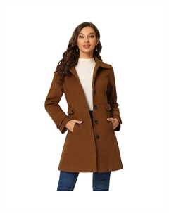 Женский классический однобортный зимний длинный плащ с карманами, цвет Deep Brown Allegra k