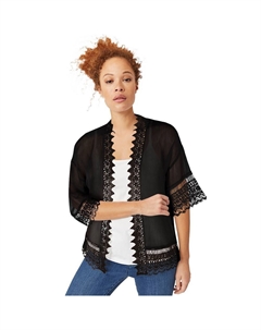 Женский кардиган-кимоно больших размеров с прозрачной кружевной отделкой, черный Ellos