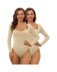 2 упаковки женского боди с длинными рукавами, корректирующее белье, облегающий эластичный трико с квадратным вырезом, комбинезон, топы, цвет Khaki Allegra k