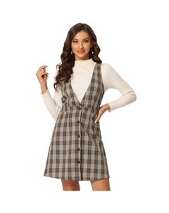 Женский комбинезон-сарафан в клетку с подтяжками и узором "гусиные лапки", цвет Brown Orange Allegra k