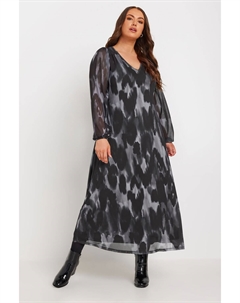 Платье макси из сетки с рукавами фонариками, серый Yours curve