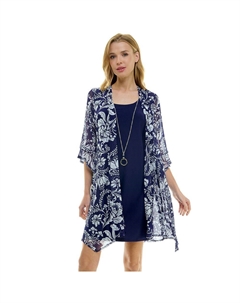 Женский комплект из 2 предметов: кардиган и платье с рукавами-колокольчиками, цвет Navy Ivory Luxology