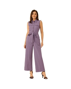 Женский комбинезон без рукавов с завязками на щиколотке и пуговицами спереди, фиолетовый Allegra k