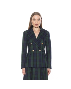 Женский классический двубортный пиджак из твила Farrah, цвет Green Plaid Alexia admor