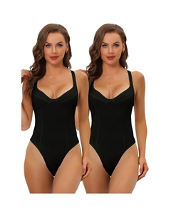 2 упаковки женских комбинезонов-купальников с глубоким V-образным вырезом и контролем живота, черный Allegra k