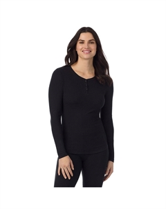 Женская футболка-хенли с круглым вырезом и длинными рукавами в рубчик, черный Cuddl duds