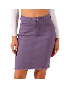 Джинсовая юбка для женщин, повседневные рваные джинсовые юбки длиной до колена, фиолетовый Allegra k