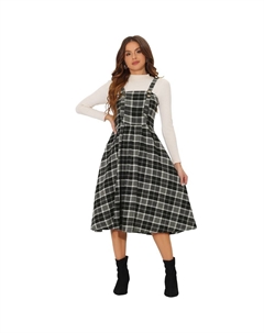 Женский клетчатый винтажный комбинезон трапециевидной формы без рукавов, платье-сарафан, юбка на подтяжках, черный Allegra k