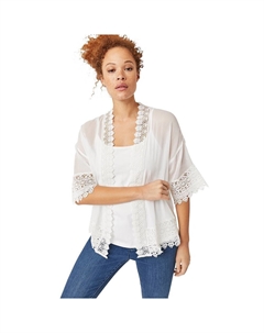 Женский кардиган-кимоно больших размеров с прозрачной кружевной отделкой, белый Ellos