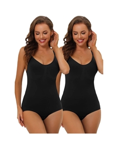 2 упаковки женских боди-стрингов с контролем живота, корректирующее белье, регулируемые бретели, моделирующий комбинезон, топ, черный Allegra k