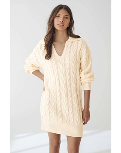 Короткое мини платье с V образным вырезом и длинными рукавами, связанное косами, белый Next