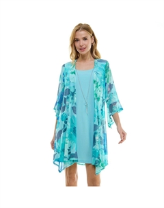 Женский комплект из 2 предметов: кардиган и платье с рукавами-колокольчиками, цвет Aqua Blue Gray Luxology