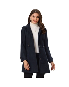 Женский классический однобортный зимний длинный плащ с карманами, цвет Dark Blue Allegra k