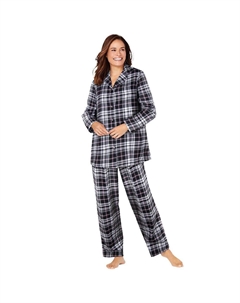 Женский классический фланелевой пижамный комплект больших размеров для миниатюрных размеров, цвет Black Plaid Dreams & co.