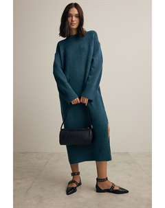 Свободное, мягкое на ощупь, трикотажное платье джемпер миди с круглым вырезом, зеленый Next