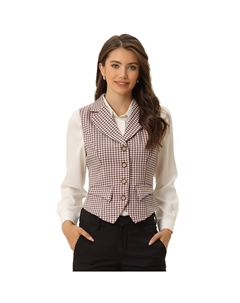 Женский клетчатый жилет с зубчатым воротником и лацканами, однобортный винтажный жилет, розовый Allegra k